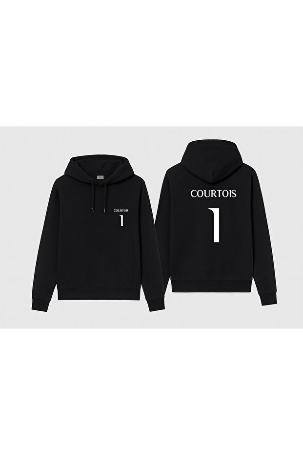 Goalkeeper Thibaut Courtois Printed Boys' Black Hooded Sweatshirt Hoodie