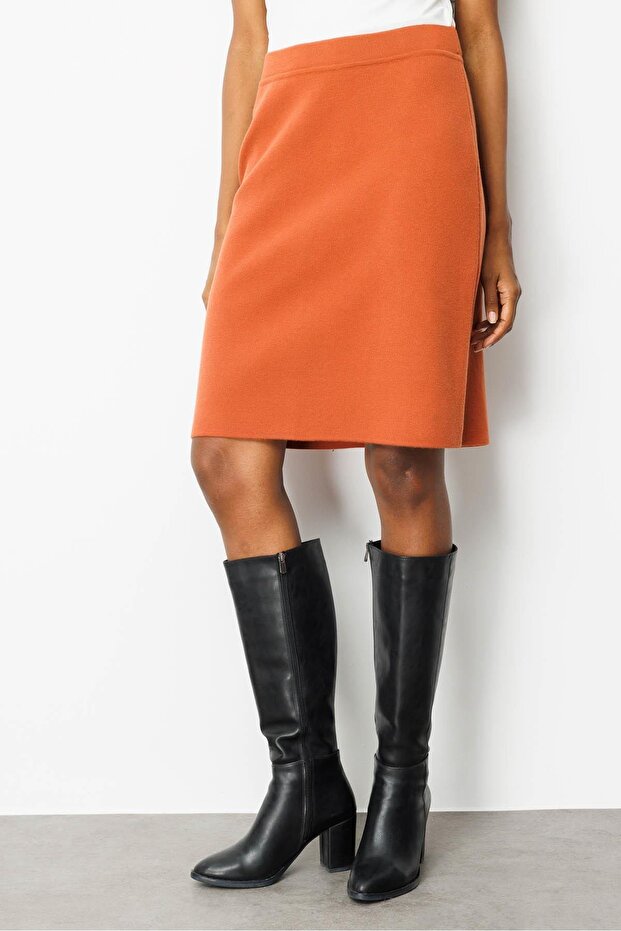 Kadın Triko Düz Basic Etek Kiremit - 4