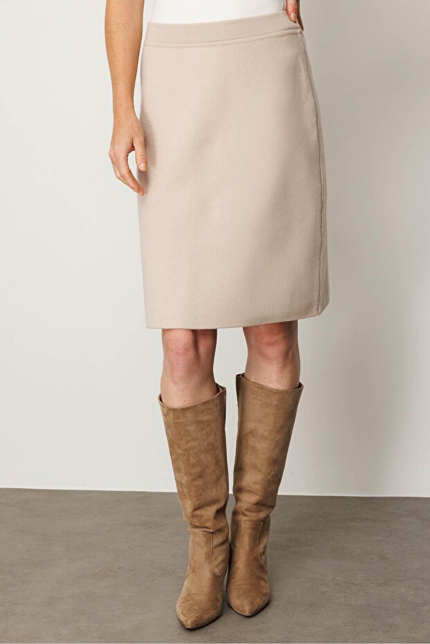 Kadın Triko Düz Basic Etek Bej - 5