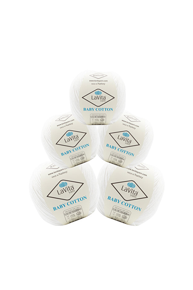 Baby Cotton Amigurumi and Hand Knitting Yarn 40% Acrylic 60% Cotton 250Gr 5 Pcs (1001 White)
