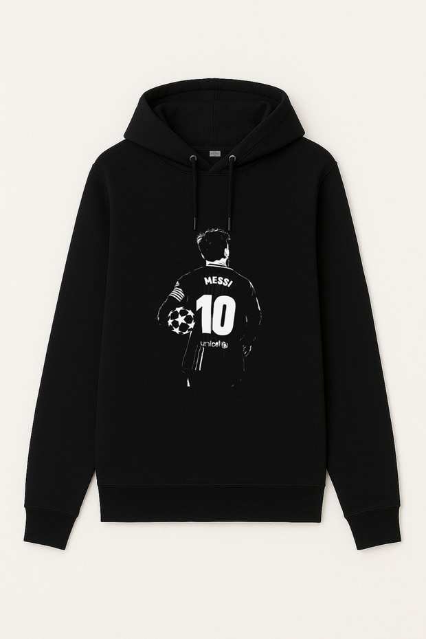 Football Player Lionel Messi Printed Boys' Black Hooded Sweatshirt Hoodie