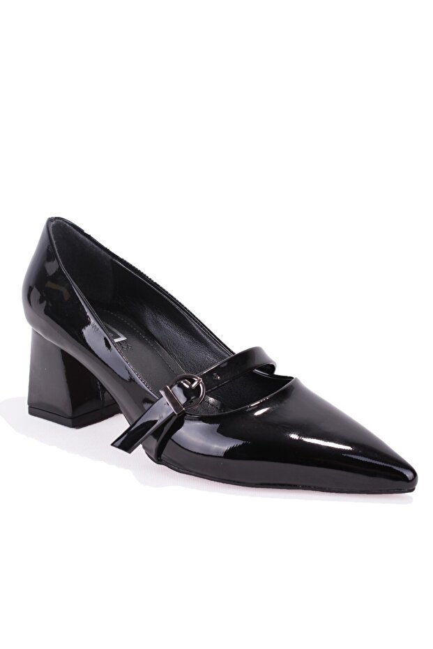Dza07-129604 Black Patent Leather Classic Heeled Women's Shoes