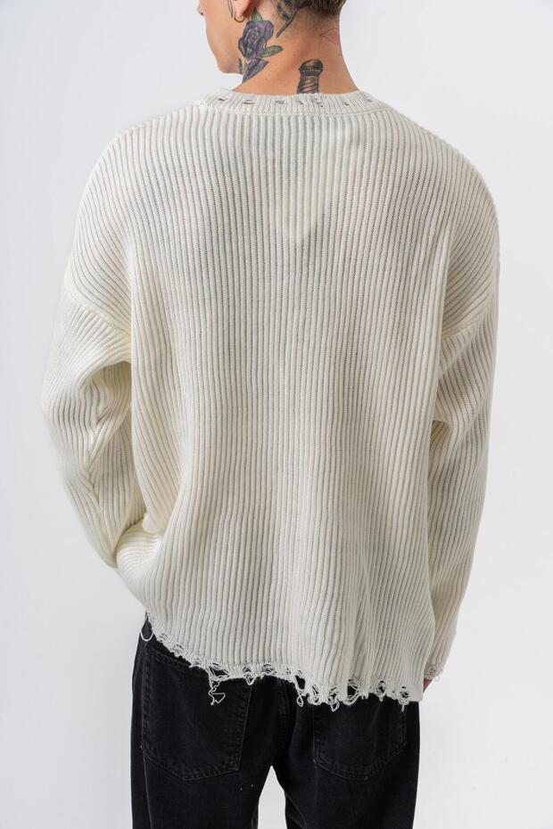 Erkek Dokulu Örme Triko Ekru - 6