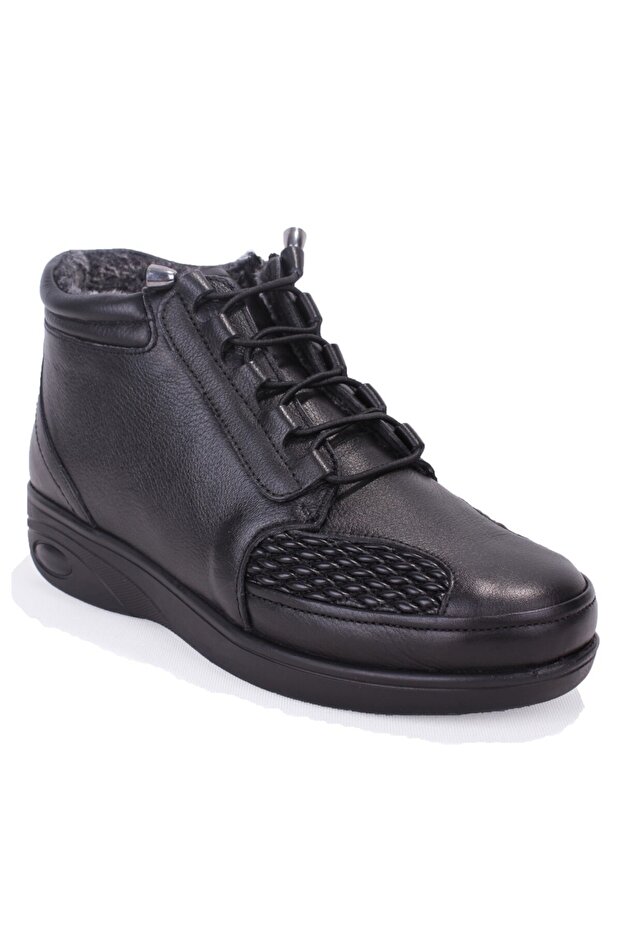 Dza07-122042645 Black Orthopedic Daily Flat Heel Leather Women's Boots
