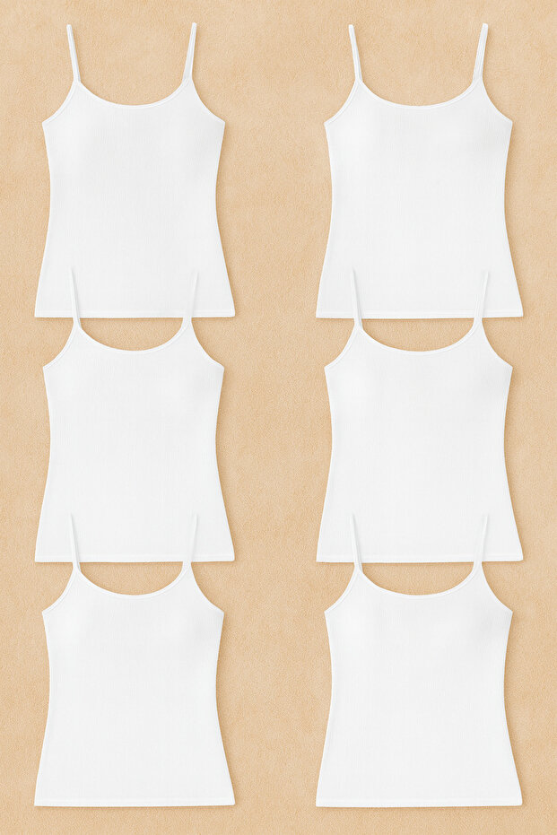 Women's Cotton Lycra Ribbed String Strap Combed Cotton 6-Piece Tank Top L6K4K2T0Ka