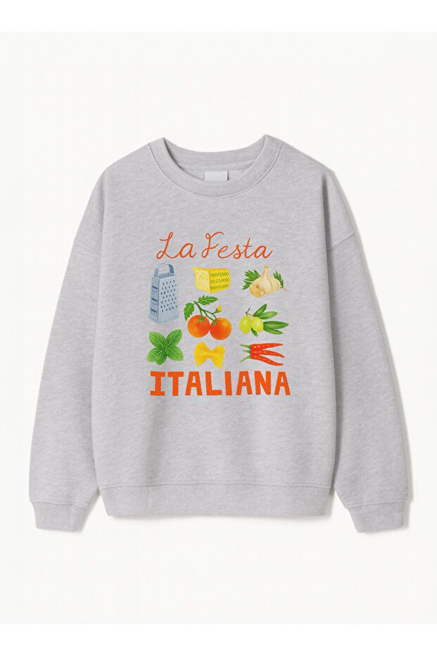 Women's Oversize Fit Sweatshirt La Festa Printed – Crew Neck, 3 Thread Fleece
