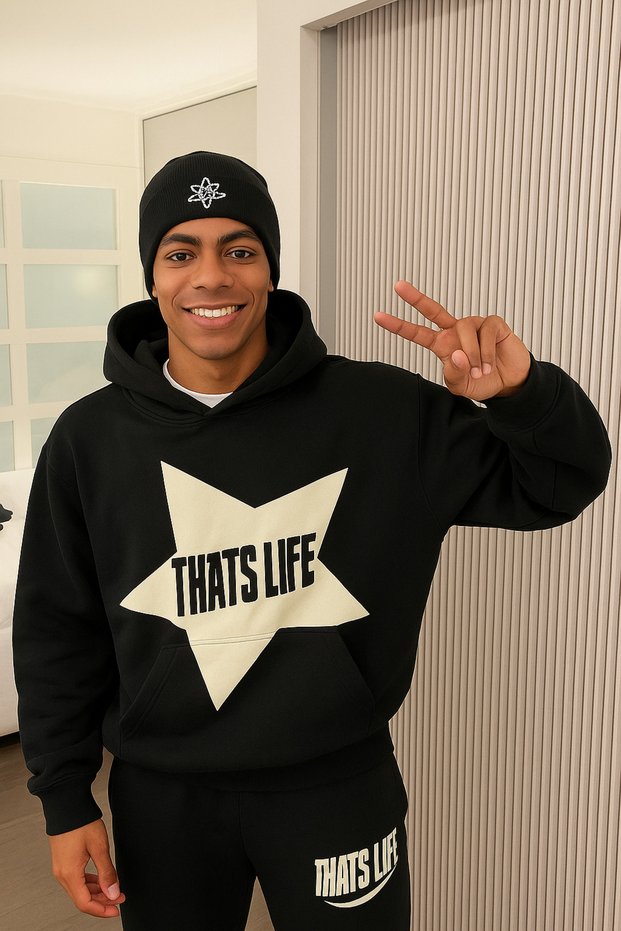 Unisex 3 Thread Hooded Kangaroo Pocket Tracksuit Set with Star and Letter Print