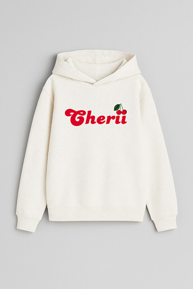 Cherri Cherry Printed Ecru Girls Boys Hooded Sweatshirt