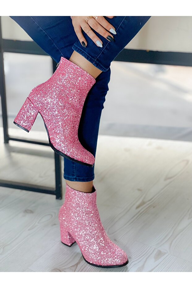 Star Pembe Taşlı Topuklu Bot Bottie - 4