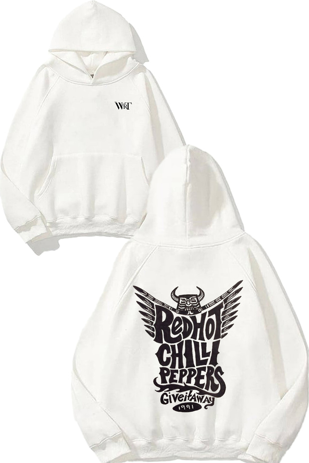 Red Hot Chili Peppers 1 Design Back Printed White Hooded Sweatshirt