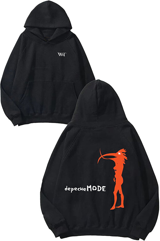 سويت شيرت بقلنسوة أسود مطبوع بتصميم Depeche Mode 5