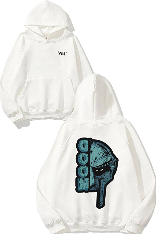 Mf Doom 9 Design Back Printed White Hooded Sweatshirt
