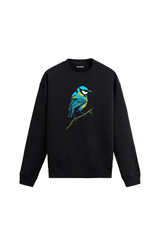 سويت شيرت مطبوع عليه طائر خطي - 1