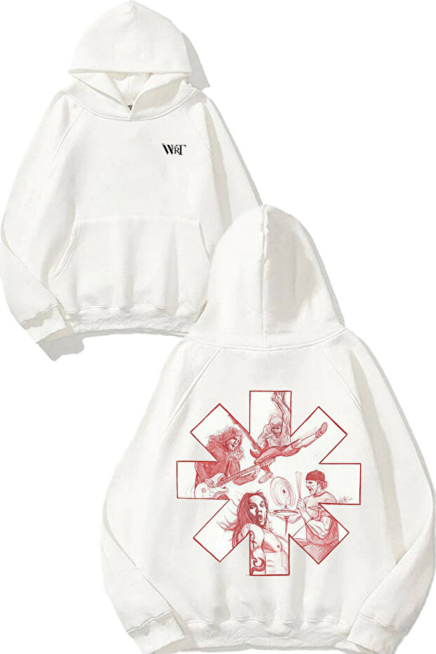 Red Hot Chili Peppers 7 Design Back Printed White Hooded Sweatshirt