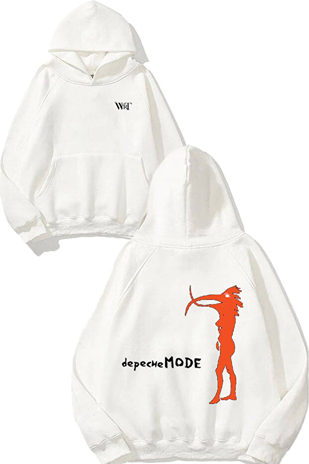 Depeche Mode 5 Design Back Printed White Hooded Sweatshirt