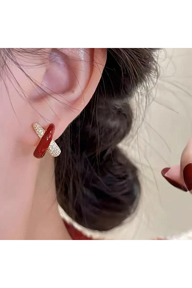 Women's Gold Color Stone and Enamel Earrings