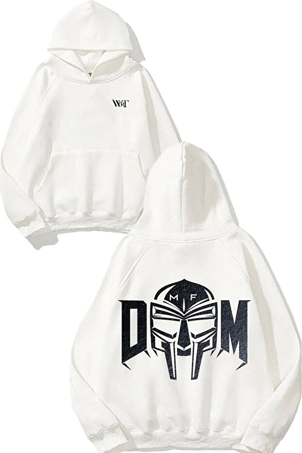 Mf Doom 3 Design Back Printed White Hooded Sweatshirt