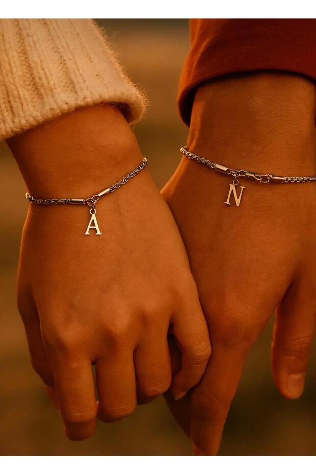 Non-Tarnish Steel, Twisted 2-Piece Letter Bracelet Couple Bracelet, Couple Bracelet, Friendship Bracelet