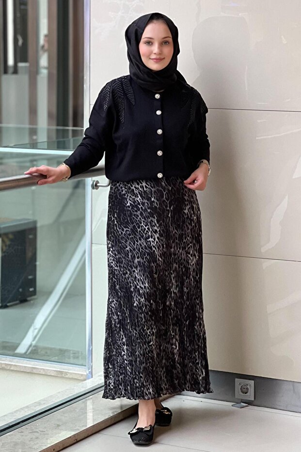 Sentez Şifon Kırıştırma Etek - 1