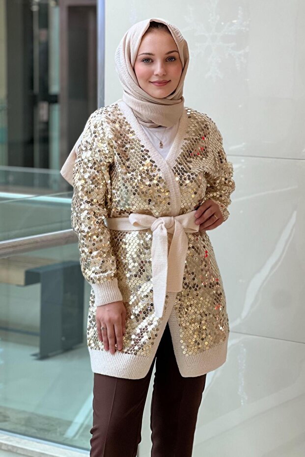 Tığ Triko Payetli Triko Hırka - 1