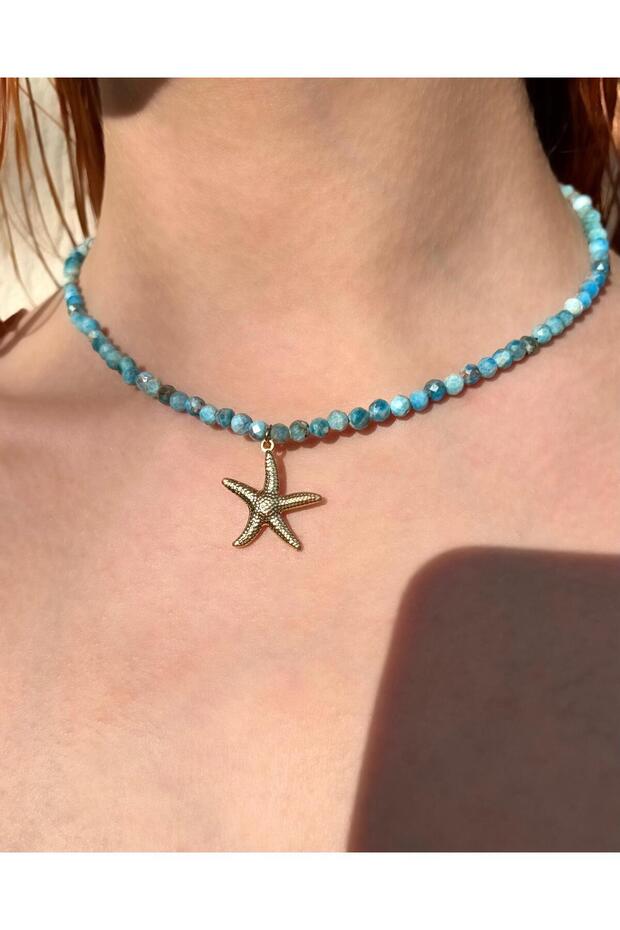 Aquastel - Apatite Natural Stone & Star End Detailed Necklace
