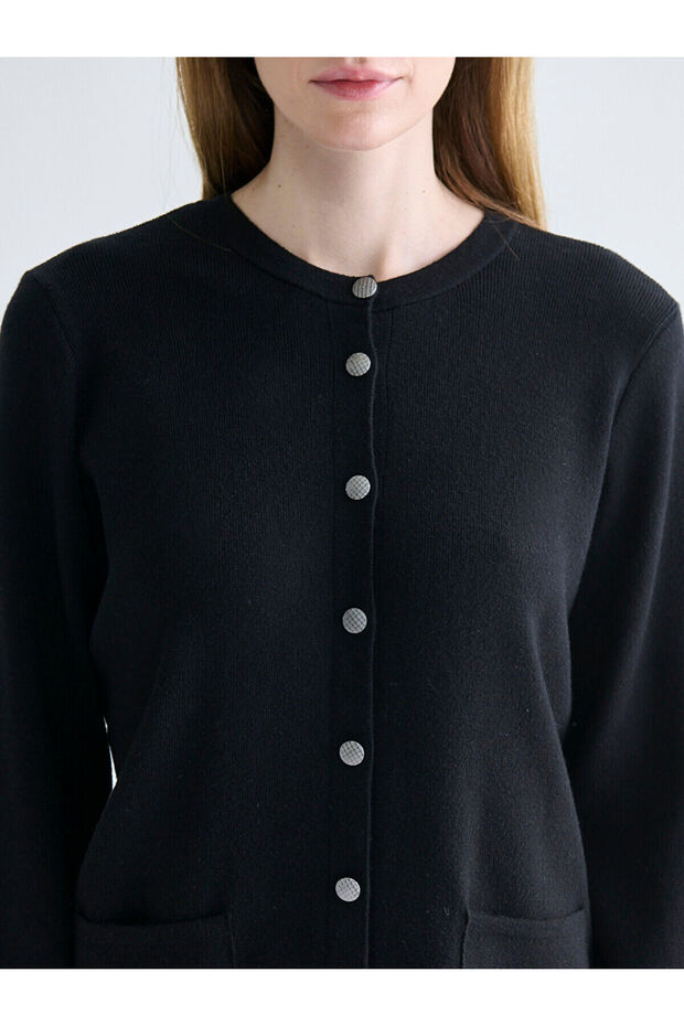 Siyah Bisiklet Yaka Kadın Triko Hırka - 3