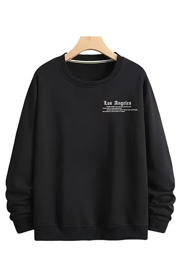Unisex Black Los Angeles Printed Crew Neck Sweatshirt