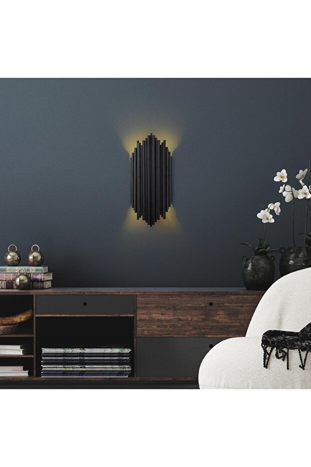 Rustik Metal Tekli Duvar Aplik Pütürlü Siyah, Ambiyans Duvar Aydınlatma KARA-13345 - 2