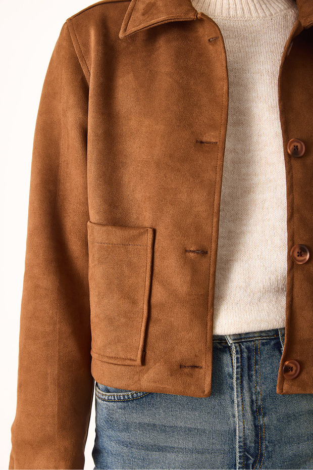 Kadın Regular Fit Süet Ceket-Taba - 6