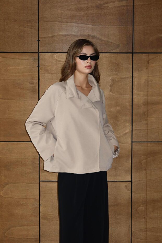 Trench oversize cu guler înalt - 5