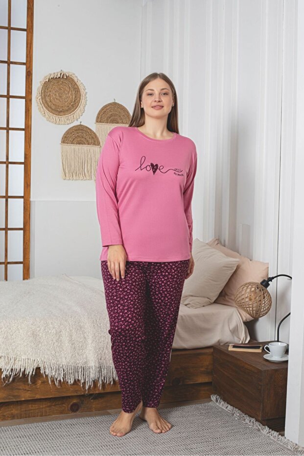 Büyük Beden Ultrasoft Sendy Kumaş Uzun Kollu Pijama Takımı - 2