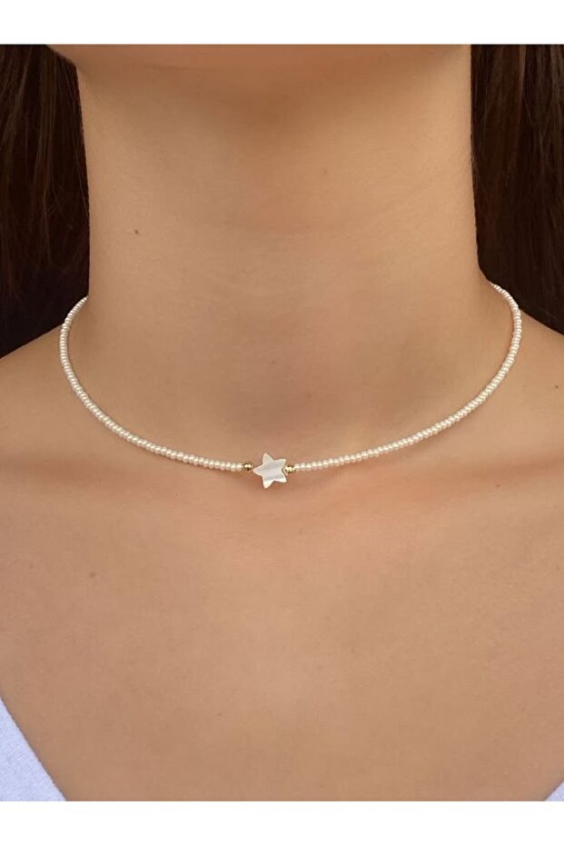 Yıldızlı Ekru Kolye - 1