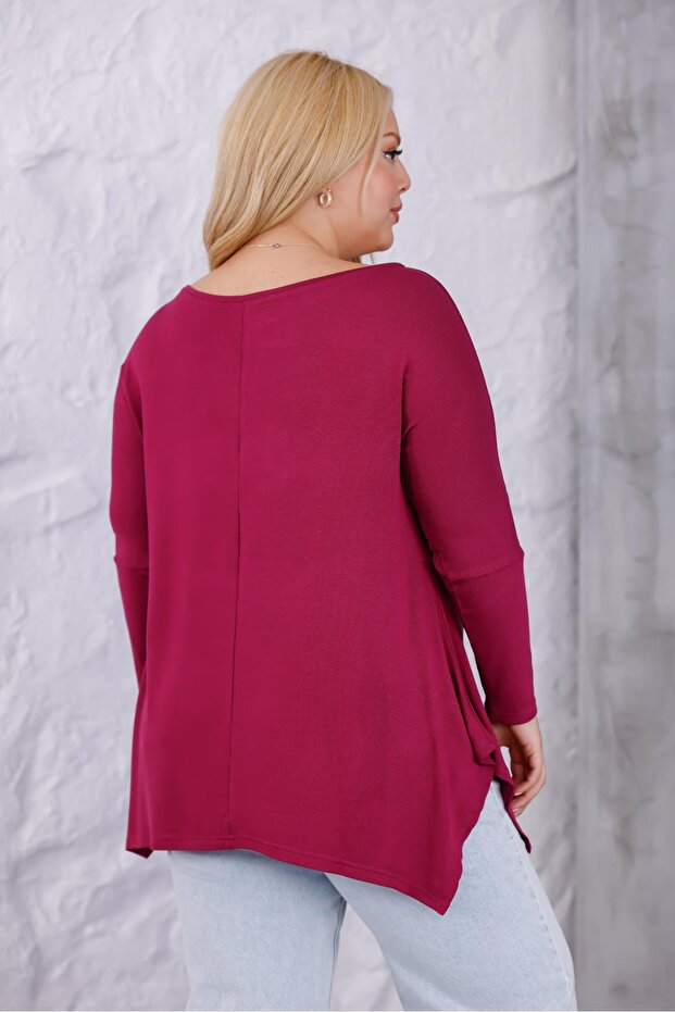 بلوزة أساسية من قماش الفراولة بقصة غير متماثلة ومقاس كبير - 8