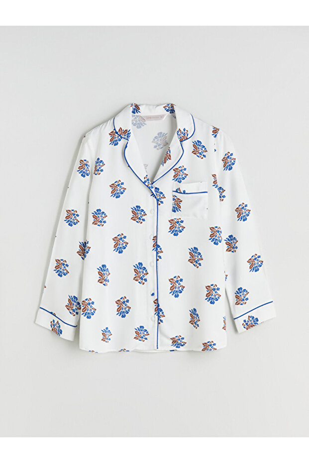 Gömlek Yaka Çiçekli Kadın Pijama - 6