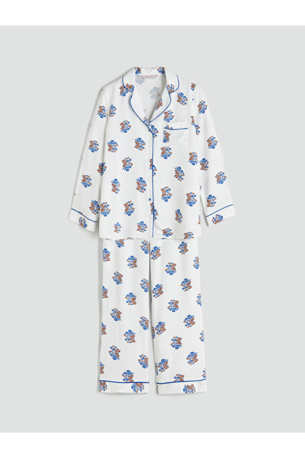 Gömlek Yaka Çiçekli Kadın Pijama - 5