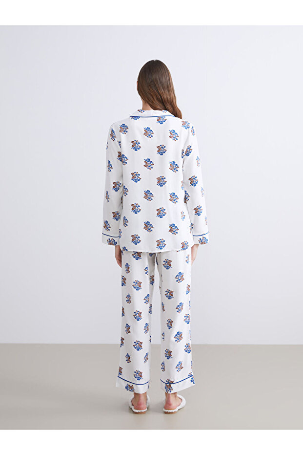 Gömlek Yaka Çiçekli Kadın Pijama - 4