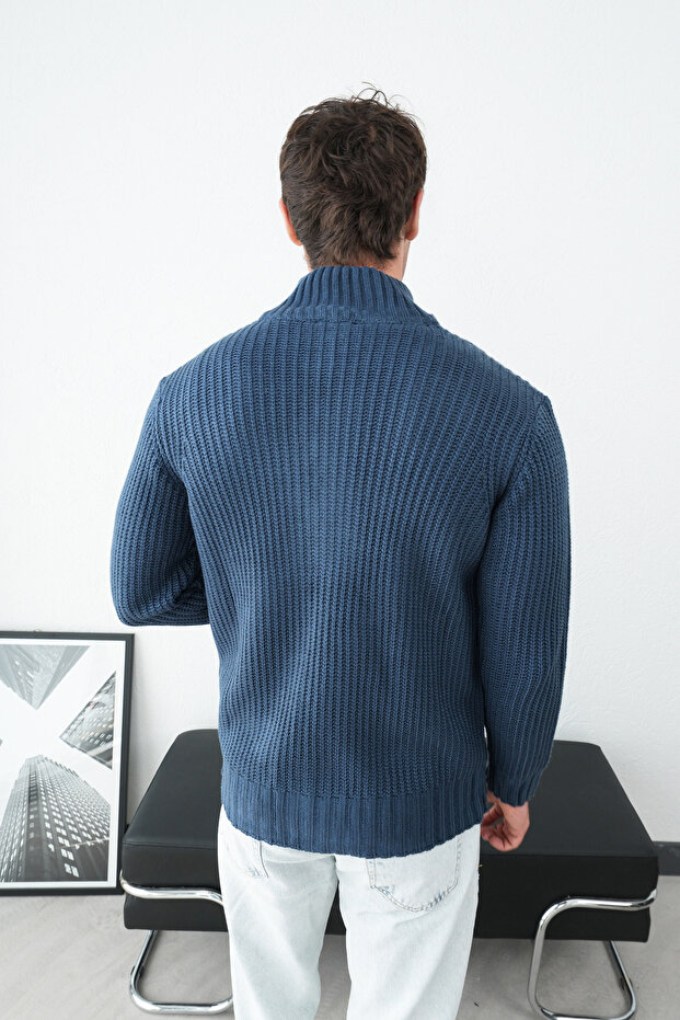 Fermuarlı Örme Kalın Hırka - 4