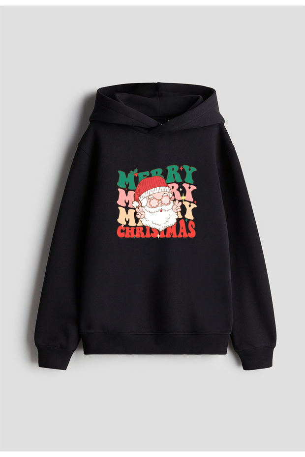 Santa Claus Christmas Merry Christmas Printed Women Men Children Black Hooded Sweatshirt Hoodie