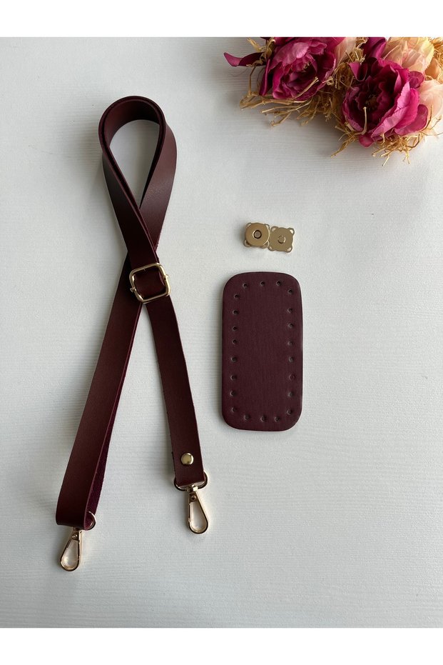 Knitted Bag Set Burgundy Color-Faux Leather Phone Bag Kit