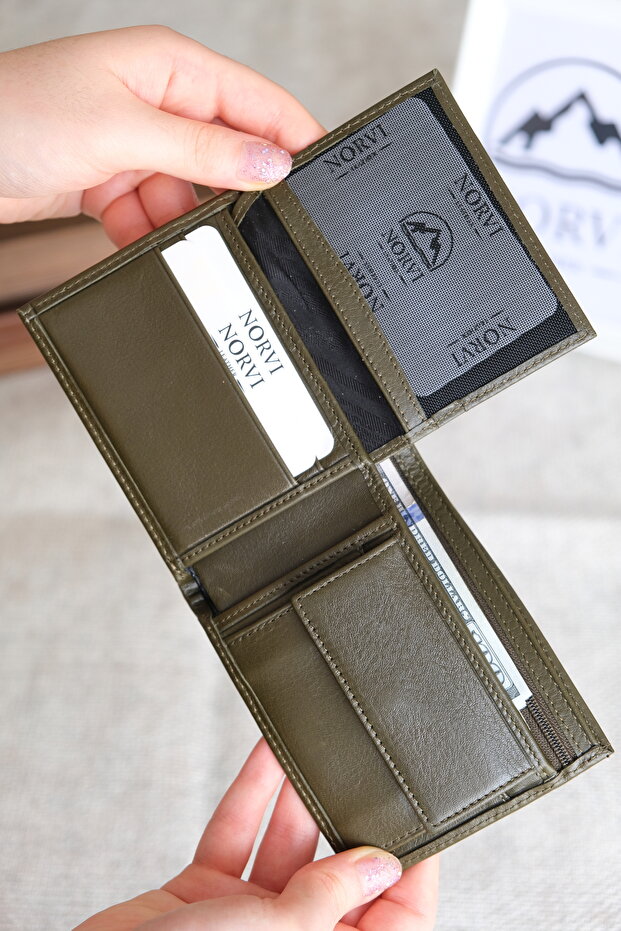 Genuine Leather Hidden Zipper Men's Wallet Card Holder