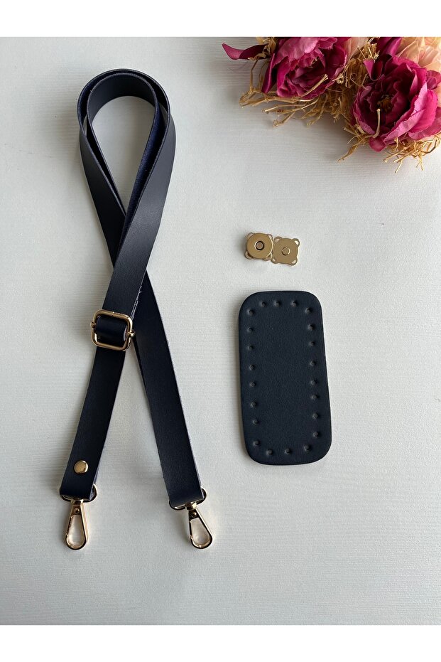 Knitted Bag Set Navy Blue - Faux Leather Phone Bag Kit
