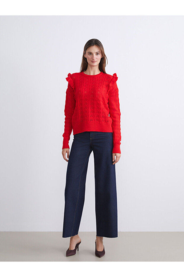 Hilfa Yeni Sezon Bisiklet Yaka Ajurlu Kadın Triko Kazak - 2