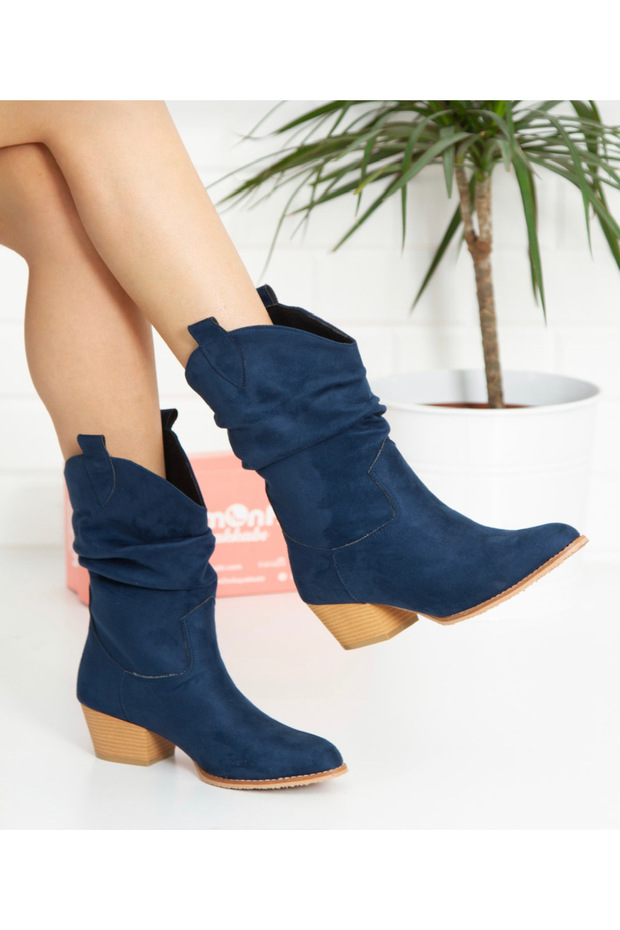Tokyo Dark Blue Leather Suede 6 cm Heel Dallas Boots Bottie