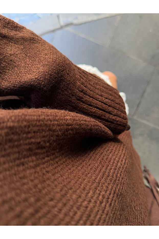 Premium Bisiklet Yaka Basic Oversize Triko Kazak - 7