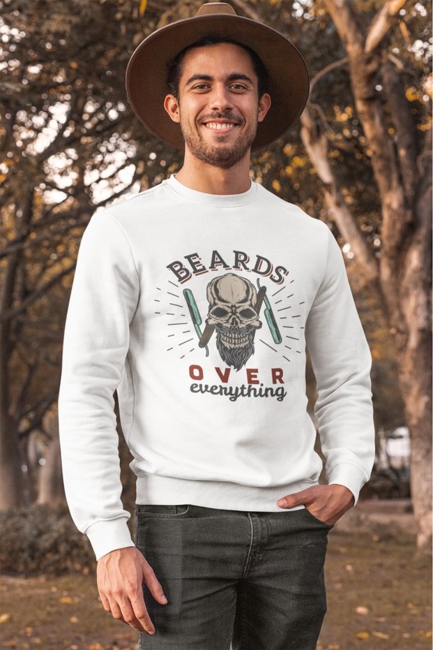 Beards over Colorful Printed Crew Neck Sweatshirt