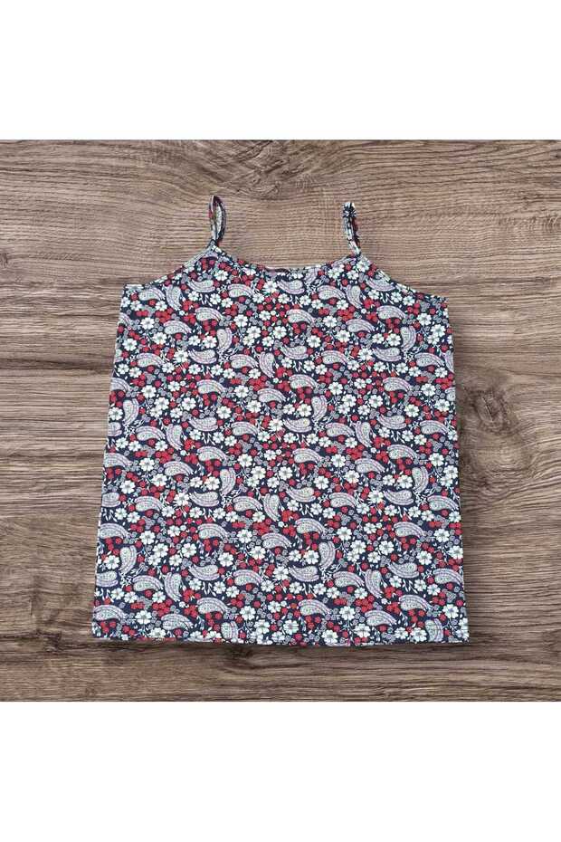 قميص داخلي بحمالات ملونة باللون الأزرق الداكن بنقوش مختلفة - 3