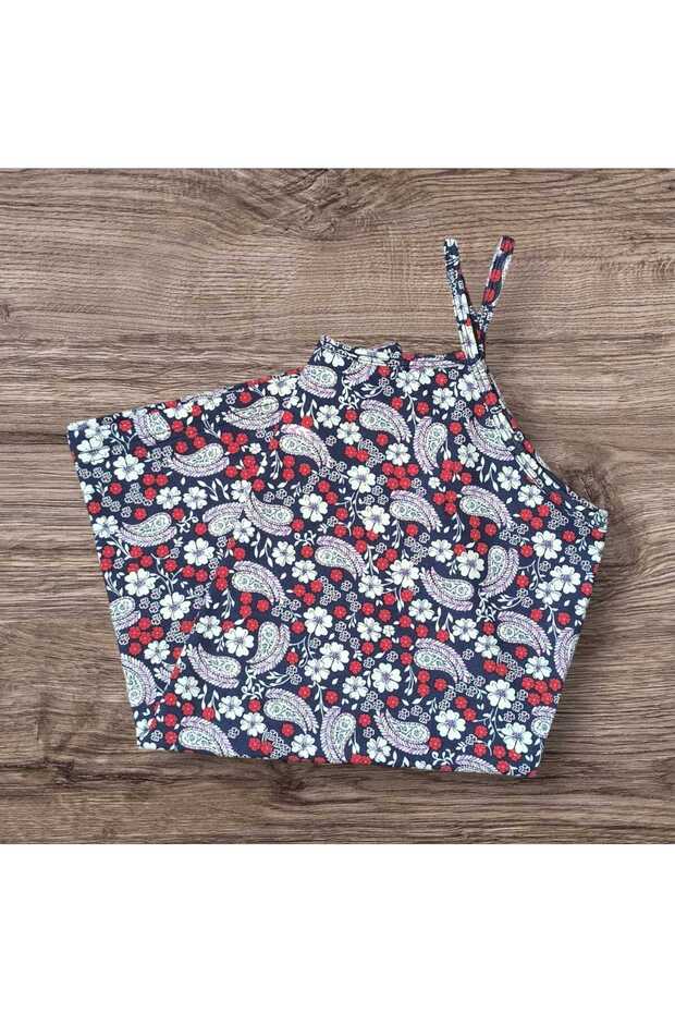 قميص داخلي بحمالات ملونة باللون الأزرق الداكن بنقوش مختلفة - 4