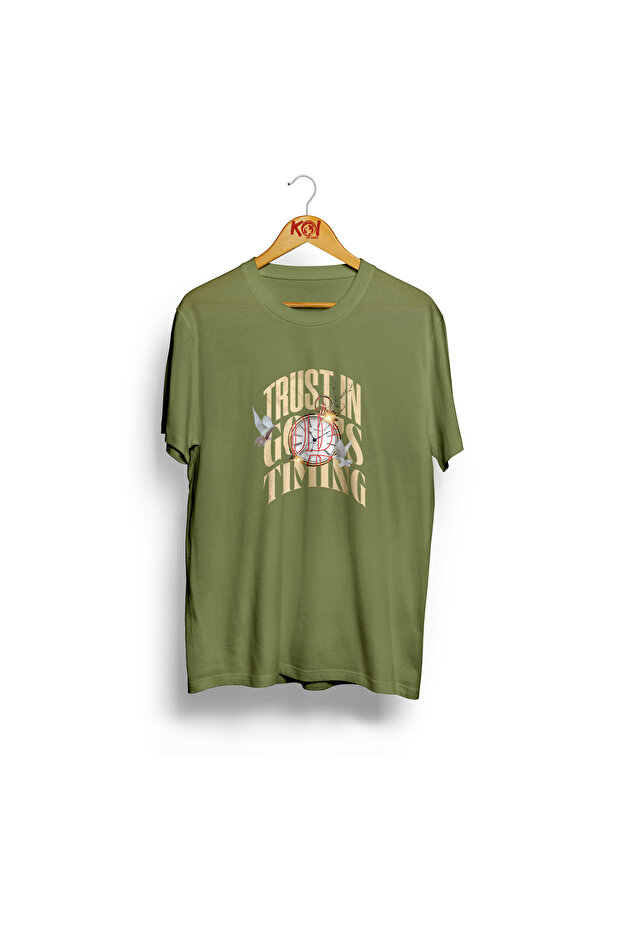 Trust Timing Printed/ Unisex Khaki Green Color T-Shirt / 95% Cotton Premium Quality / Regular Fit