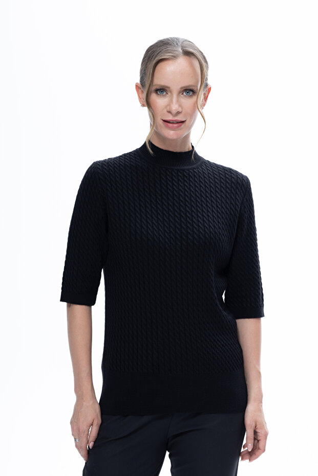 Kadın Kısa Kollu Basic Triko Kazak - 1