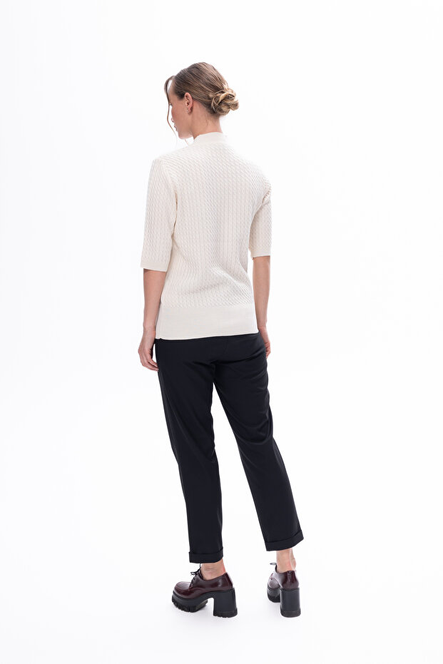 Kadın Kısa Kollu Basic Triko Kazak - 4